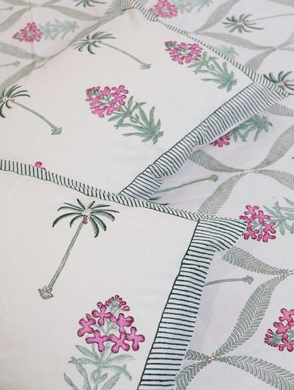 BEDROOM HOME DECOR, Cotton Bedsheet Hand Block Print Bedsheet with 2 Pillow Cover Flower Bedsheet Cotton Double For Indian Design Bedsheet