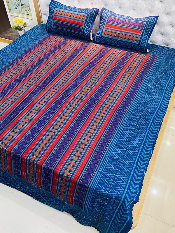 Bedsheets King Size with Pillow Covers (Kantha 012