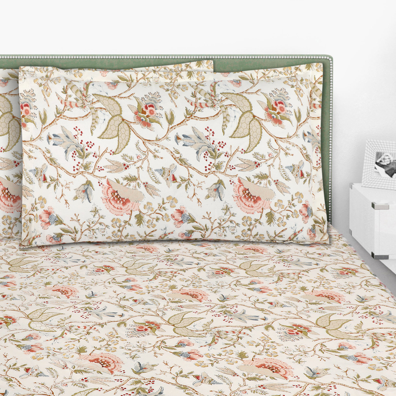 Ojas Fine Cotton Block Print King Size Bedsheet + 2 Pillow Covers